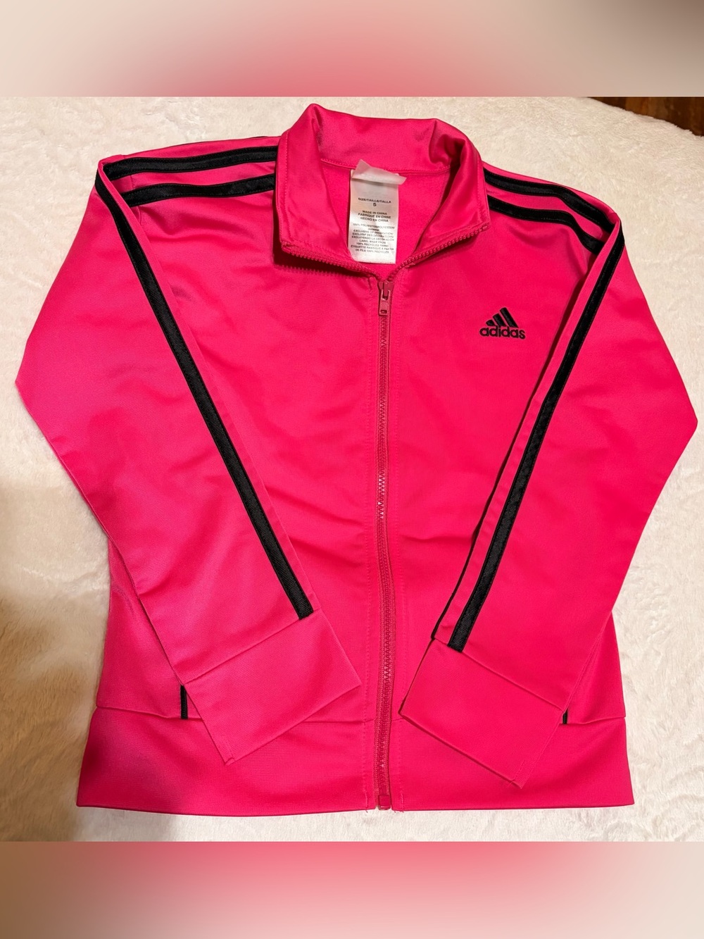 adidas Girls' Hot Pink Track Jacket with Black Stripes